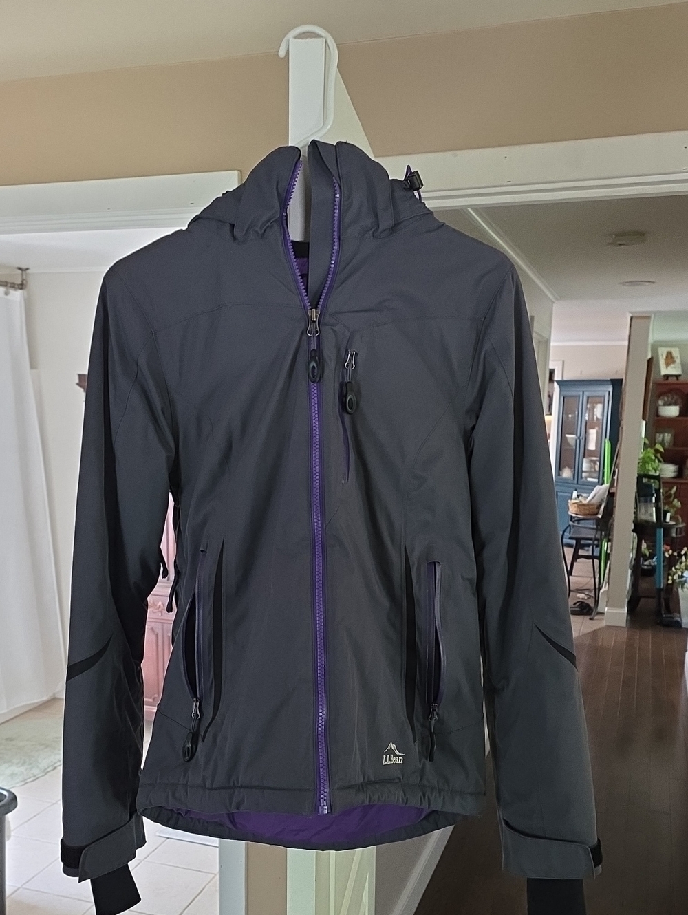 L.L. Bean Charcoal Jacket with Purple Trim